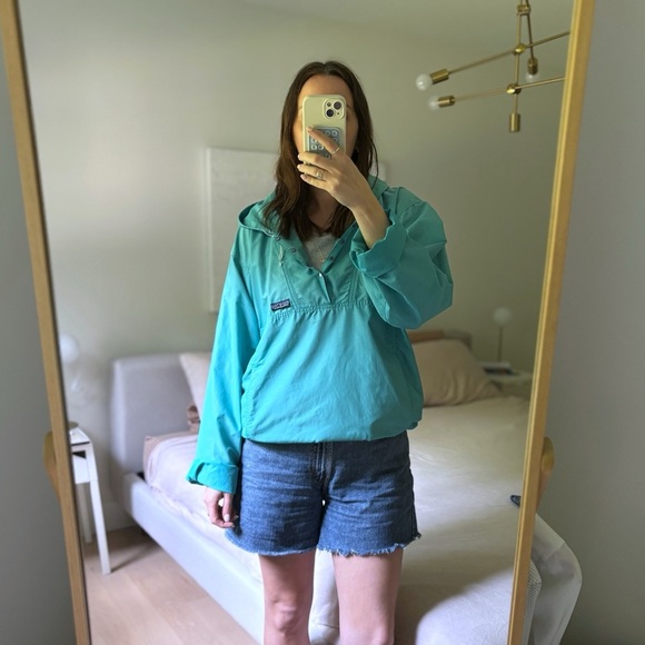 Patagonia Vintage Men Teal Blue Snap 1/4 Zip Hooded Jacket Size L - Picture 3 of 9